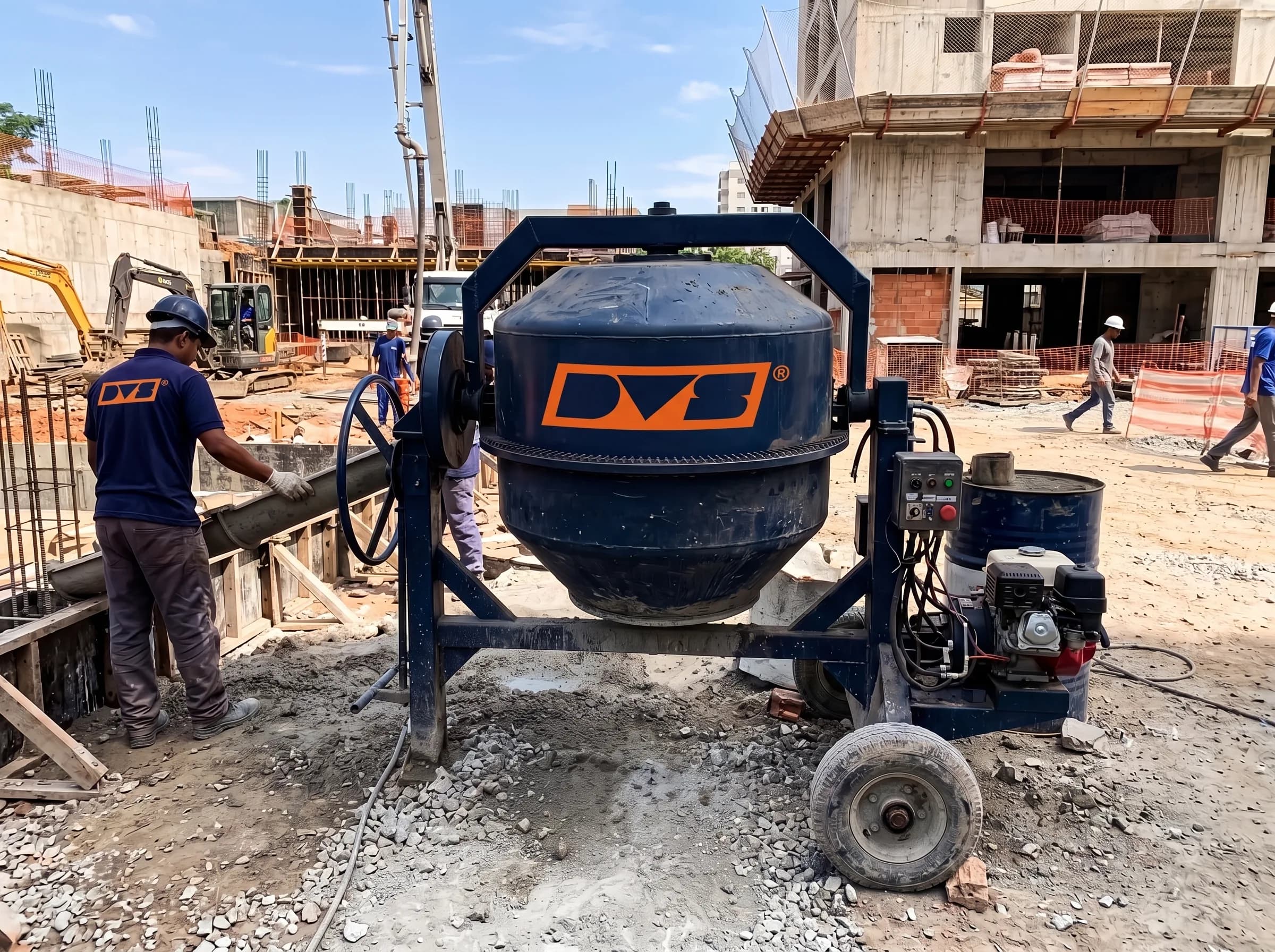 Betoneira da DVS em operação no canteiro de obras